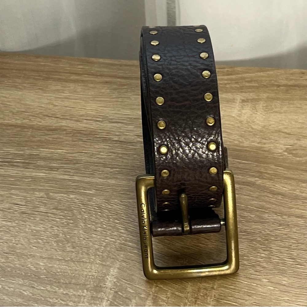 Calvin Klein Jeans Brown Leather Studded Belt Size Medium
